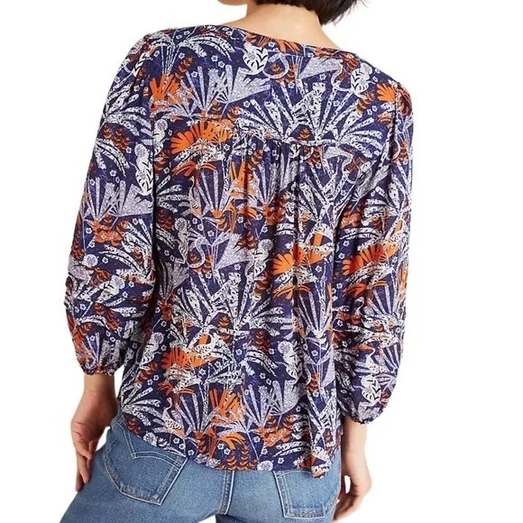 Anthropologie Maeve Cathy Pleated V Neck Blouse - Picture 3 of 12